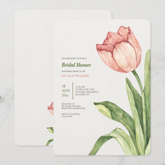 Roze Tulip Bridal Shower Kaart (Voorkant / Achterkant)