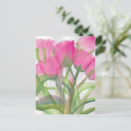 Roze Tulip Briefkaart (Staand voorkant)