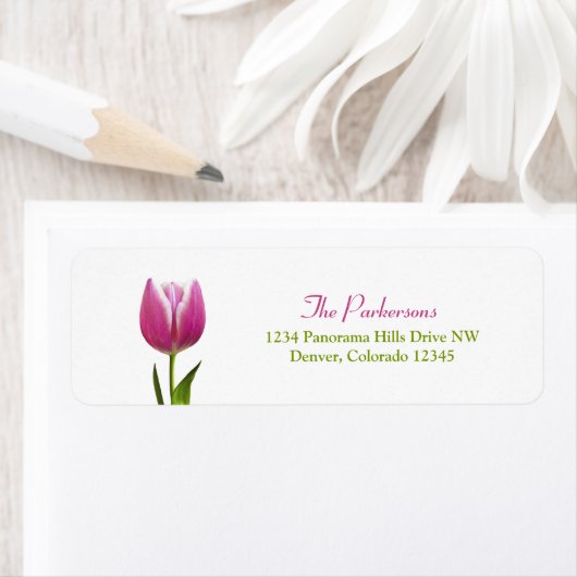 Roze Tulip Bruiloft Retouradres Labels (Insitu)