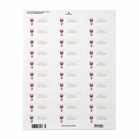 Roze Tulip Bruiloft Retouradres Labels (Full Sheet)