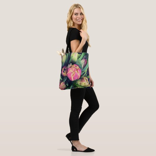 Roze Tulip Canvas tas (Op model)