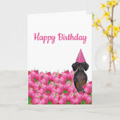 Roze Tulip Dachshund Birthday Kaart (Gele Bloem)