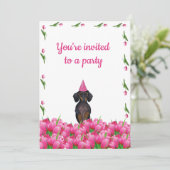 Roze Tulip Dachshund Party Invitation Kaart (Staand voorkant)