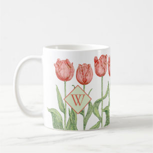 Roze Tulip Floral Monogrammed Initiaal Koffiemok