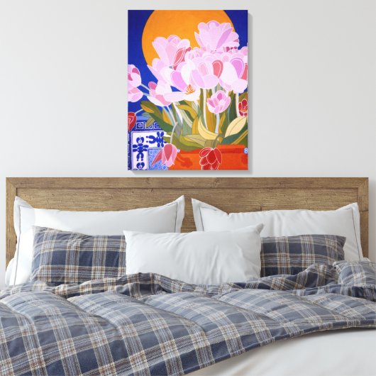 Roze Tulip Flowers Canvas Afdruk (Insitu (Slaapkamer))