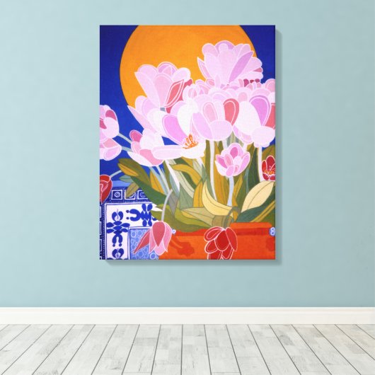 Roze Tulip Flowers Canvas Afdruk (Insitu (Houten vloer))