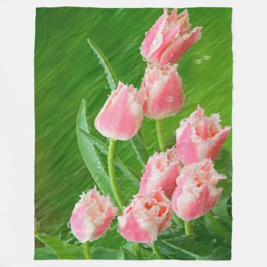 Roze Tulip Flowers Fleece Deken (Voorkant)