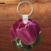 Roze Tulip Fractal met Monogram Sleutelhanger (Voorkant)