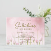 Roze Tulip Galentine's Dinner Brunch Party nodigt  Kaart (Staand voorkant)