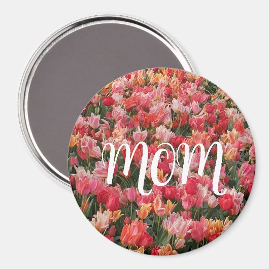 Roze Tulip Garden Mam Magnet (Voorkant / Achterkant)