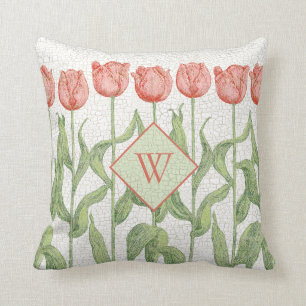  Roze Tulip Garden Monogram Floral Kussen
