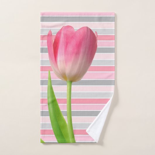 Roze Tulip Grey Stripe Bathroom Towel sets Bad Handdoek (Handdoek)