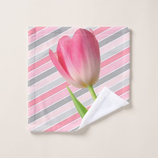 Roze Tulip Grey Stripe Bathroom Towel sets Bad Handdoek (Wasdoekje)
