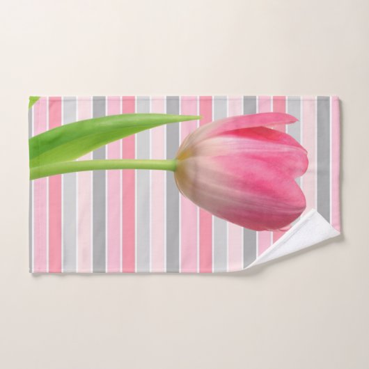 Roze Tulip Grey Stripe Bathroom Towel sets Bad Handdoek (Handdoek)