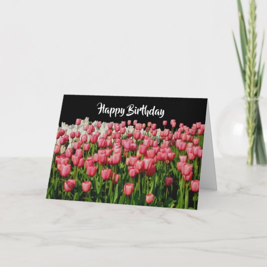 Roze Tulip Happy Birthday Kaart (Voorkant)