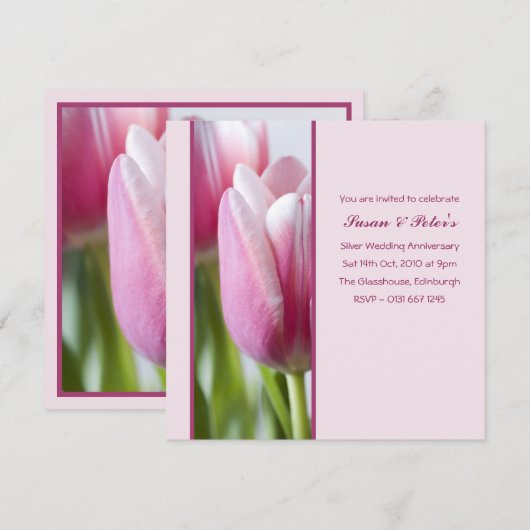Roze Tulip Jubileum Uitnodiging (Voorkant / Achterkant)