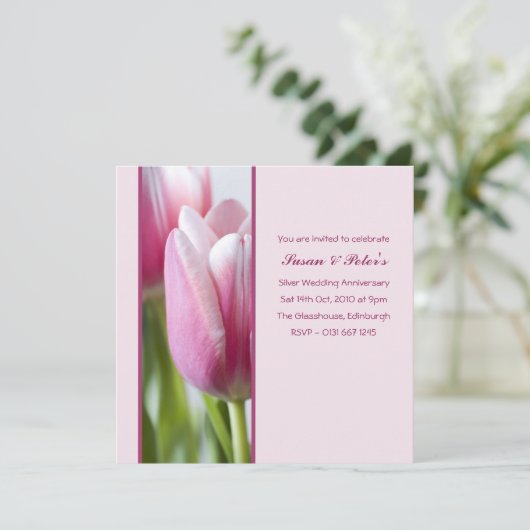 Roze Tulip Jubileum Uitnodiging (Staand voorkant)