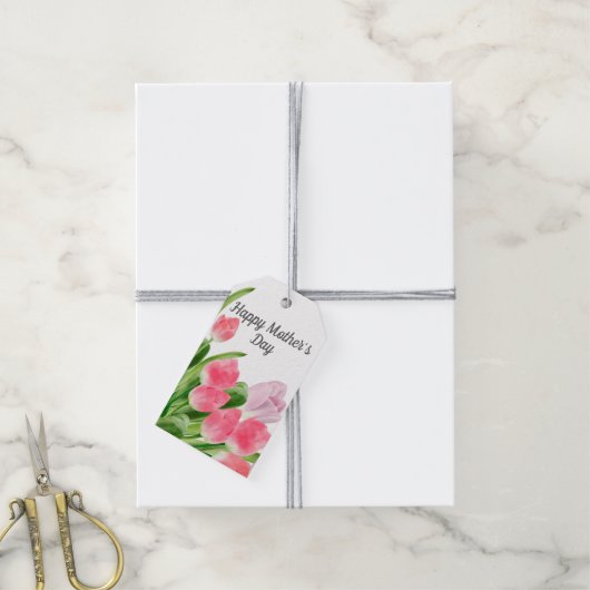 Roze Tulip Moederdag Cadeaulabel (Met Touw)