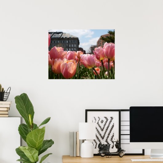 Roze Tulip North End Poster (Thuiskantoor)