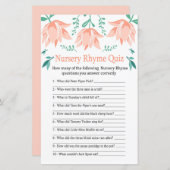 Roze Tulip Nursery Rhyme Quiz baby shower game (Voorkant / Achterkant)