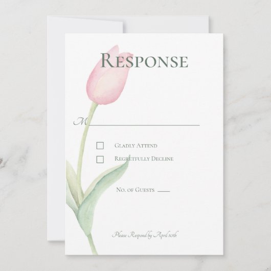 Roze Tulip Solo Wedding Response Kaart (Voorkant)