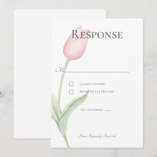 Roze Tulip Solo Wedding Response Kaart (Voorkant / Achterkant)