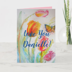 Roze Tulip Tulips Floral Flowers Waterverf Card Kaart