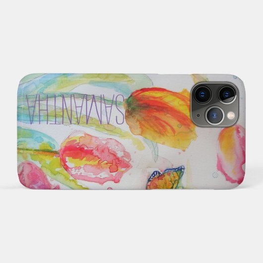 Roze Tulip Tulips Floral Waterverf Womans Name Case-Mate iPhone Case (Achterkant (horizontaal))