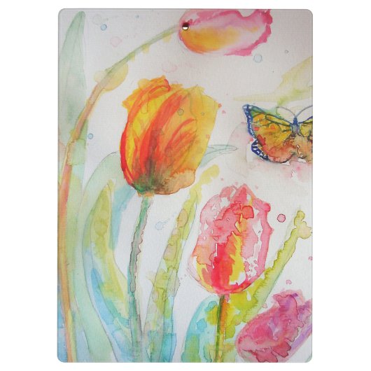 Roze Tulip Tulips Floral Waterverf Womans Name Klembord (Achterkant)