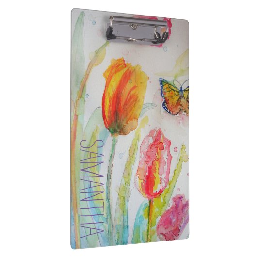 Roze Tulip Tulips Floral Waterverf Womans Name Klembord (Rechts)