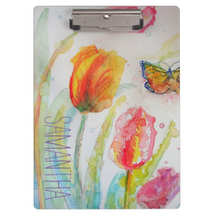 Roze Tulip Tulips Floral Waterverf Womans Name Klembord