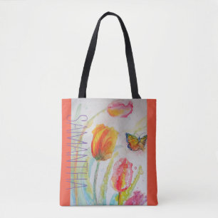 Roze Tulip Tulips Floral Waterverf Womans Name Tote Bag