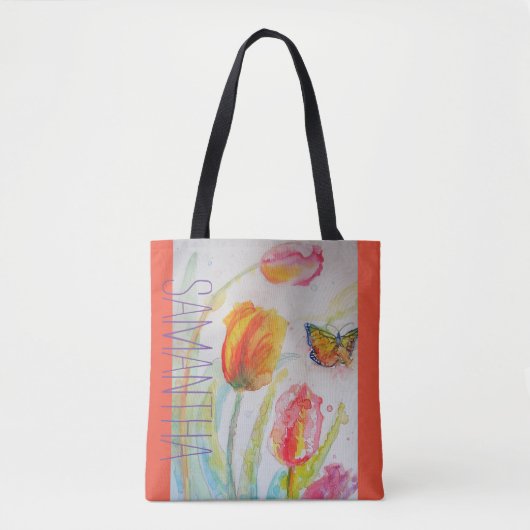 Roze Tulip Tulips Floral Waterverf Womans Name Tote Bag (Voorkant)