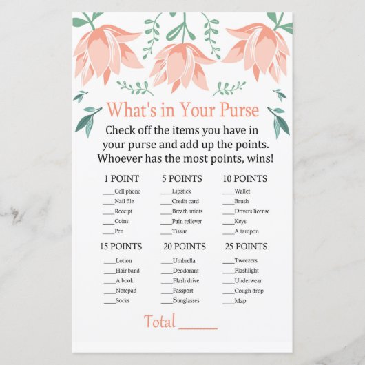 Roze Tulip Wat zit er in je handtas? (Voorkant)