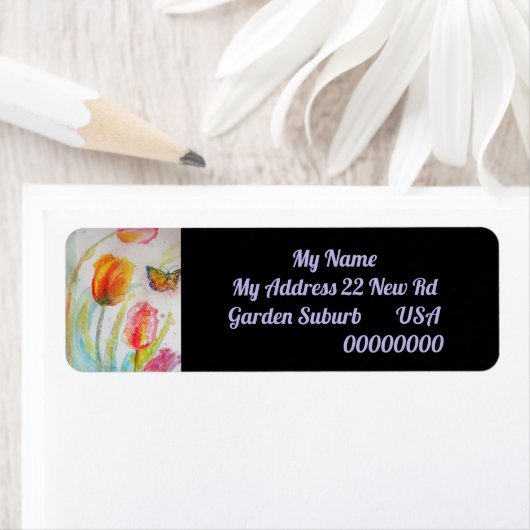 Roze Tulip Waterverf Return Address Labels (Insitu)