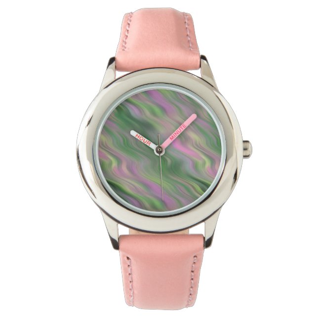 Roze Tulip Wavy Textuur Horloge (Voorkant)