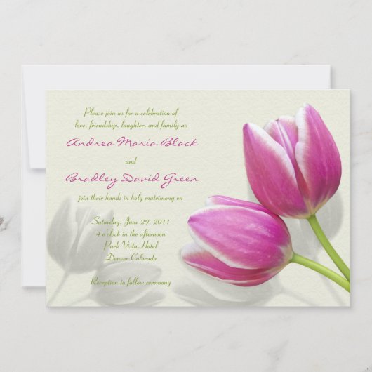 Roze Tulip Wedding Uitnodiging (Voorkant)