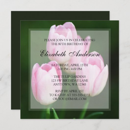 Roze Tulips 80th Birthday Party Kaart (Voorkant / Achterkant)
