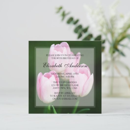 Roze Tulips 80th Birthday Party Kaart (Staand voorkant)