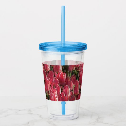 Roze Tulips Floral Acryl Drinkbeker (Voorkant)