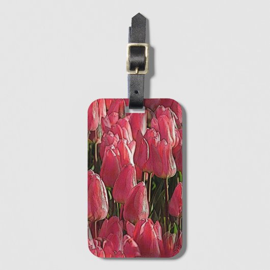 Roze Tulips Floral Bagagelabel (Voorkant (verticaal))