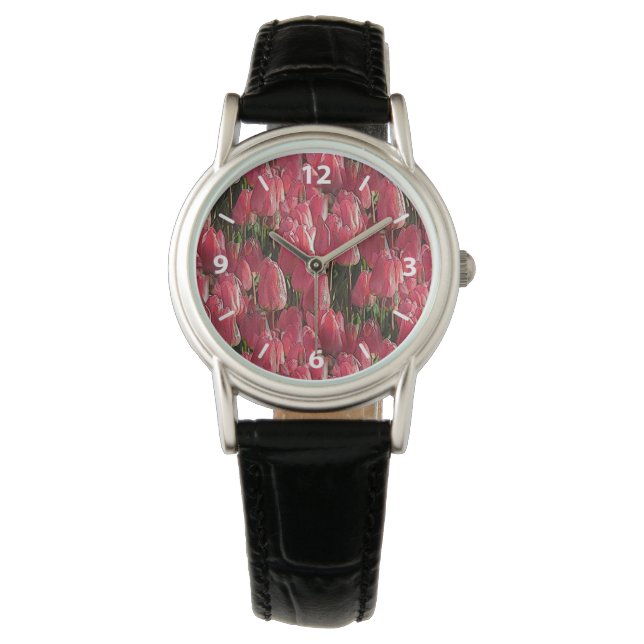 Roze Tulips Floral Horloge (Voorkant)