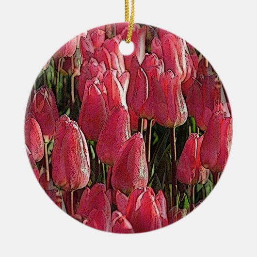 Roze Tulips Floral Keramisch Ornament (Voorkant)