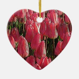 Roze Tulips Floral Keramisch Ornament