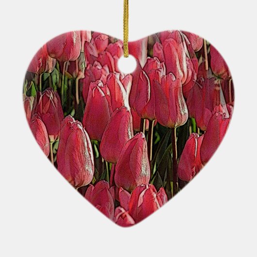 Roze Tulips Floral Keramisch Ornament (Achterkant)