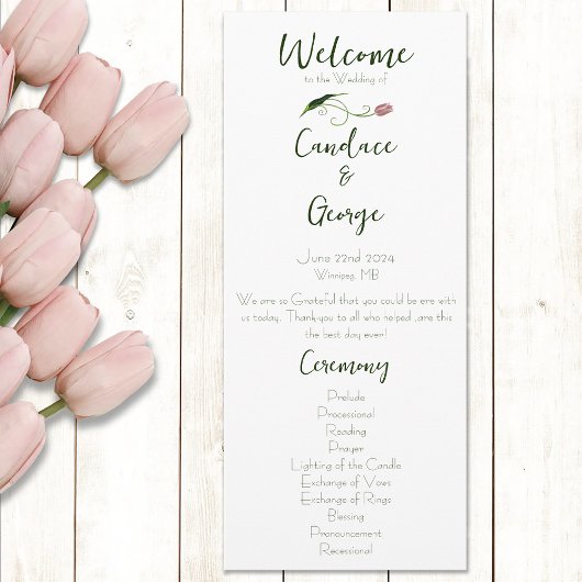 Roze Tulips Floral Programmakaart