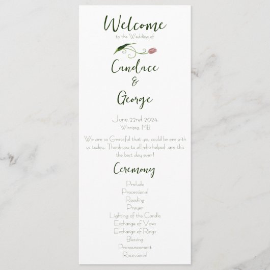 Roze Tulips Floral Programmakaart (Voorkant)