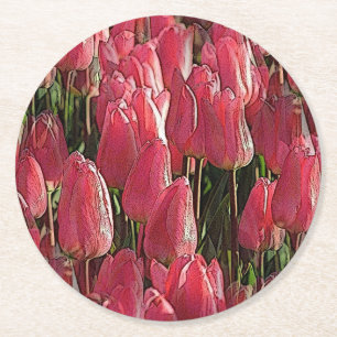 Roze Tulips Floral Ronde Kartonnen Onderzetter