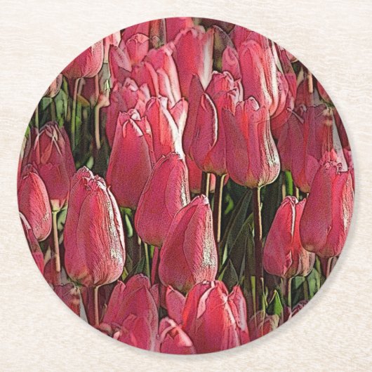Roze Tulips Floral Ronde Kartonnen Onderzetter (Voorkant)
