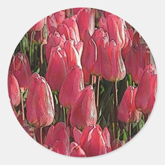Roze Tulips Floral Ronde Sticker (Voorkant)